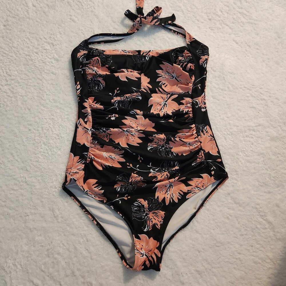 Unbranded Pink Floral Halter Top Swimsuit One Piece Women's‎ Large
